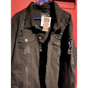 Boohoo Oversized Distressed Denim Jacket Black